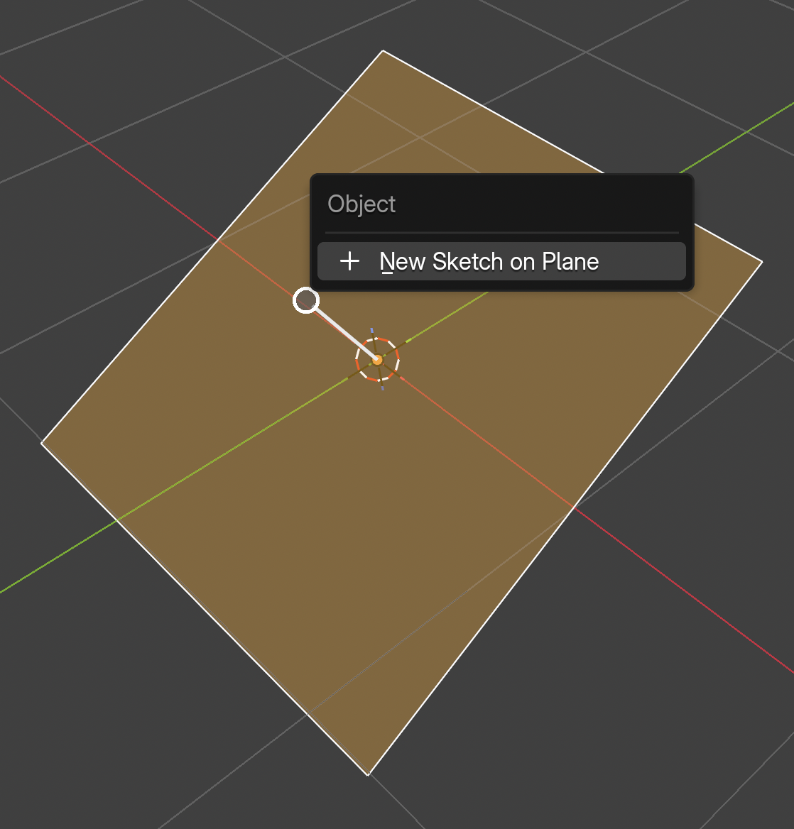 A selected CAD plane with the right-click menu showing New Sketch on Plane