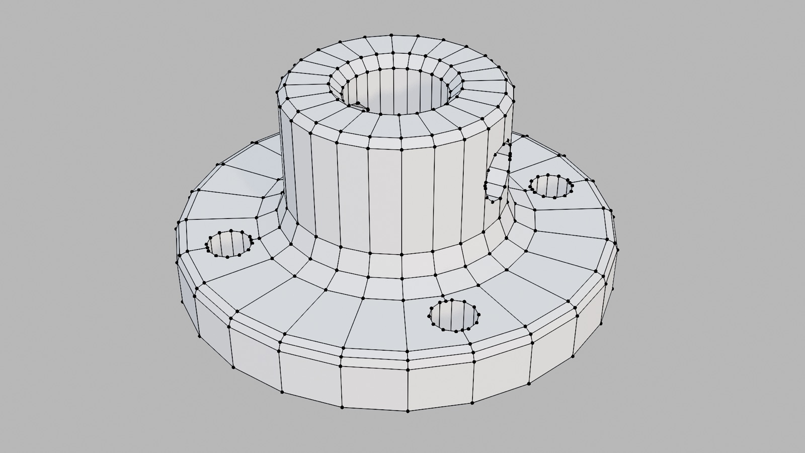 A flanged part in Blender as a mesh, with visible flat faces and vertices