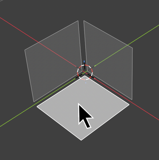 The three world planes in the viewport, with the cursor on the highlighted horizontal plane